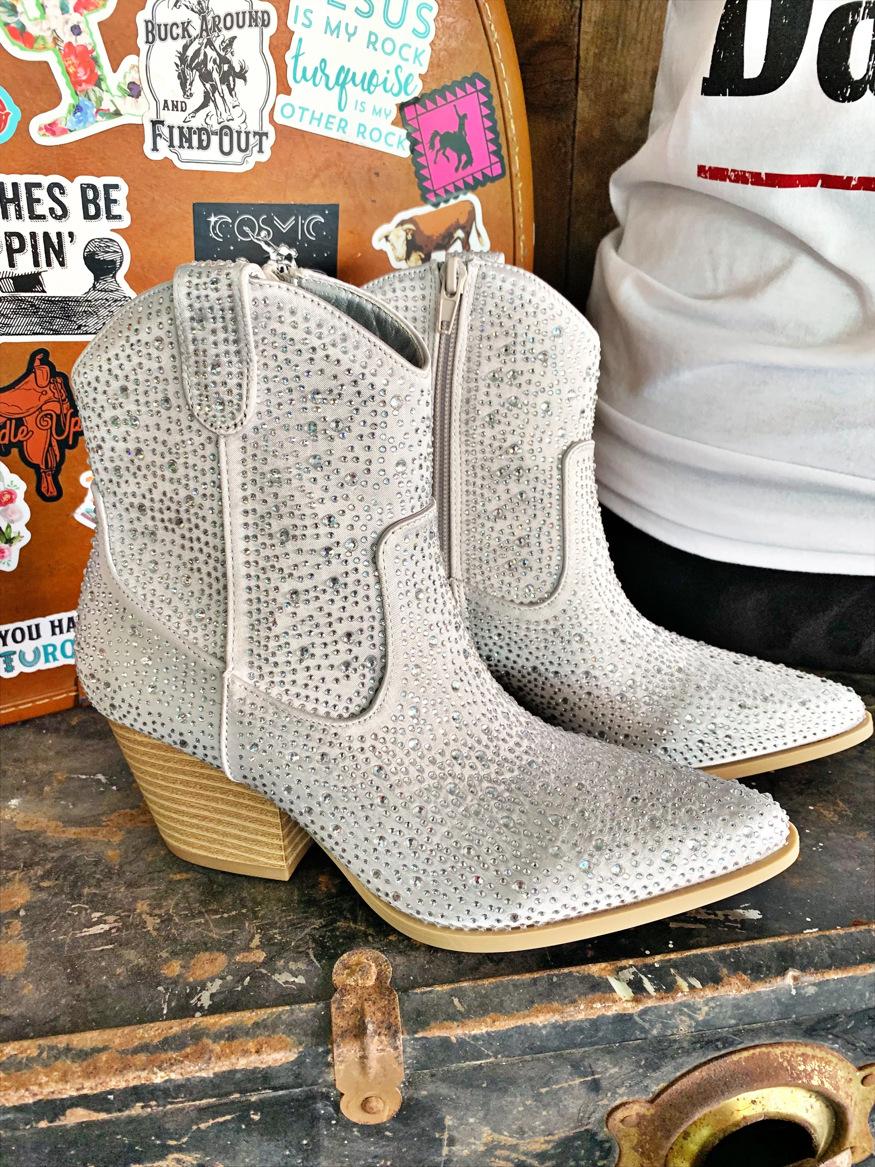 Silver Rhinestone Booties