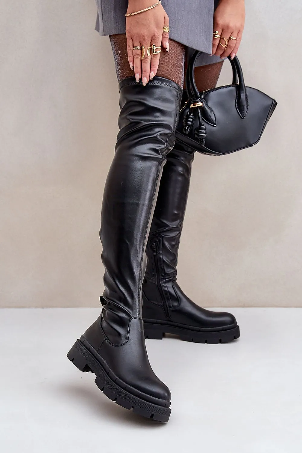 Stylish eco leather knee-high boots