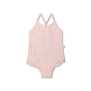 Sunset Grid | Oranje/Wit Meisjes UV Badpak