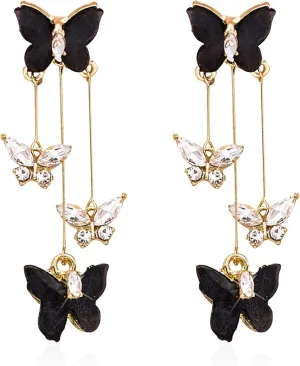 Violet Butterfly Tassel Stud Earrings for Women Long Butterfly Crystal Rhinestone Drop Dangle Earrings Wedding Jewelry Gifts