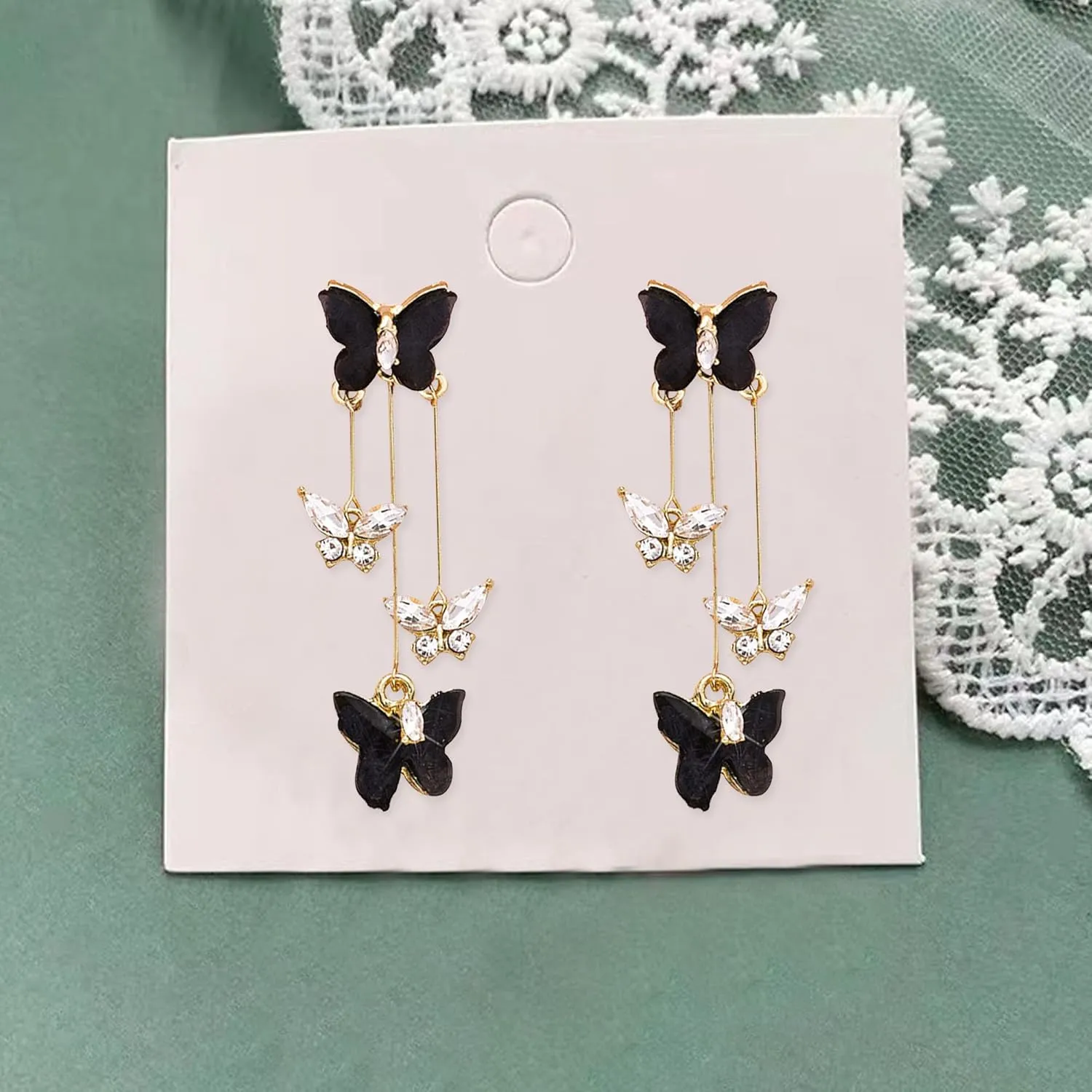 Violet Butterfly Tassel Stud Earrings for Women Long Butterfly Crystal Rhinestone Drop Dangle Earrings Wedding Jewelry Gifts