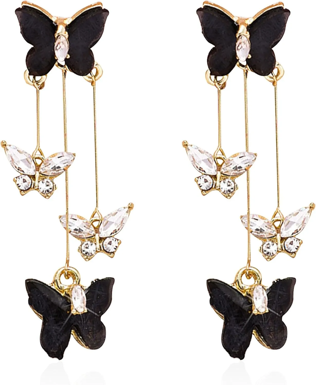 Violet Butterfly Tassel Stud Earrings for Women Long Butterfly Crystal Rhinestone Drop Dangle Earrings Wedding Jewelry Gifts