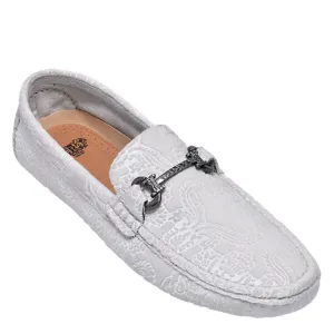 White Velvet Paisley With Buckle Loafer