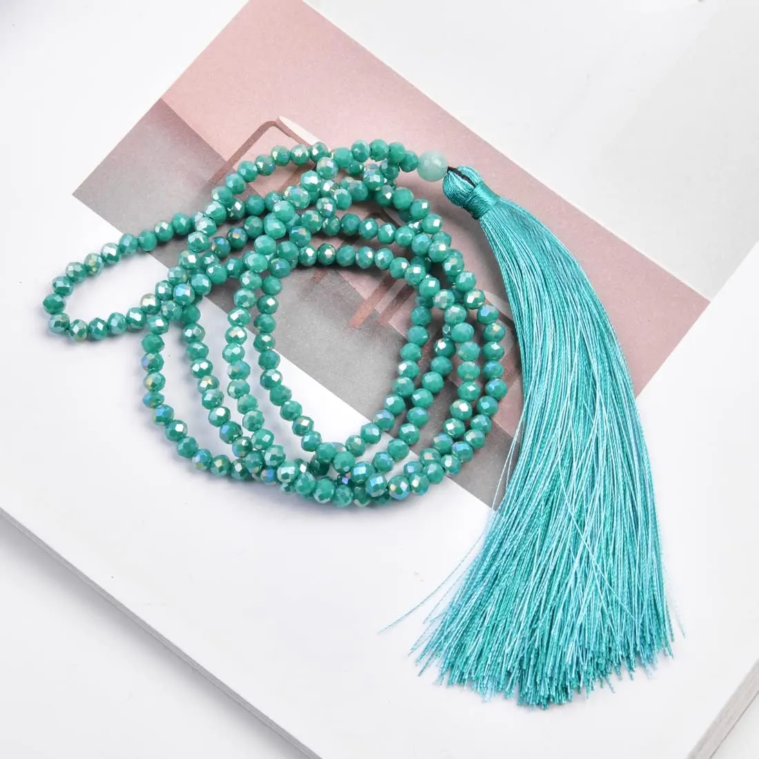 YGLINE Long Tassel Necklace Crystal Beaded Tassel Necklace for Women